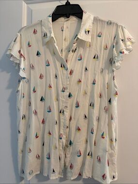 grand & greene White Collar Shirt with Subtle Trim-nautical -size -XL